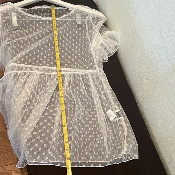 ( 0404) Women Sheer White Polka Dot See through Blouse / bikini cover - Picture 3 of 6